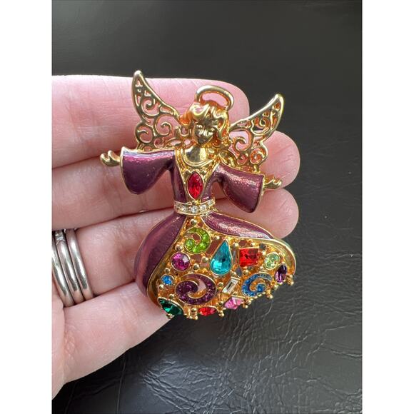 Haskell Signed Vintage Brooch Angel Gold Tone With Enamel & Rhinestones - Picture 1 of 12